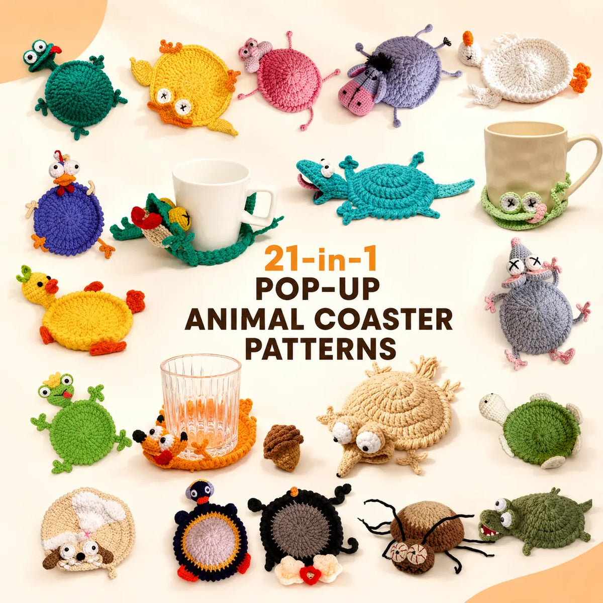 21 Pop-Up Animal Coaster Crochet Patterns – PDF Bundle
