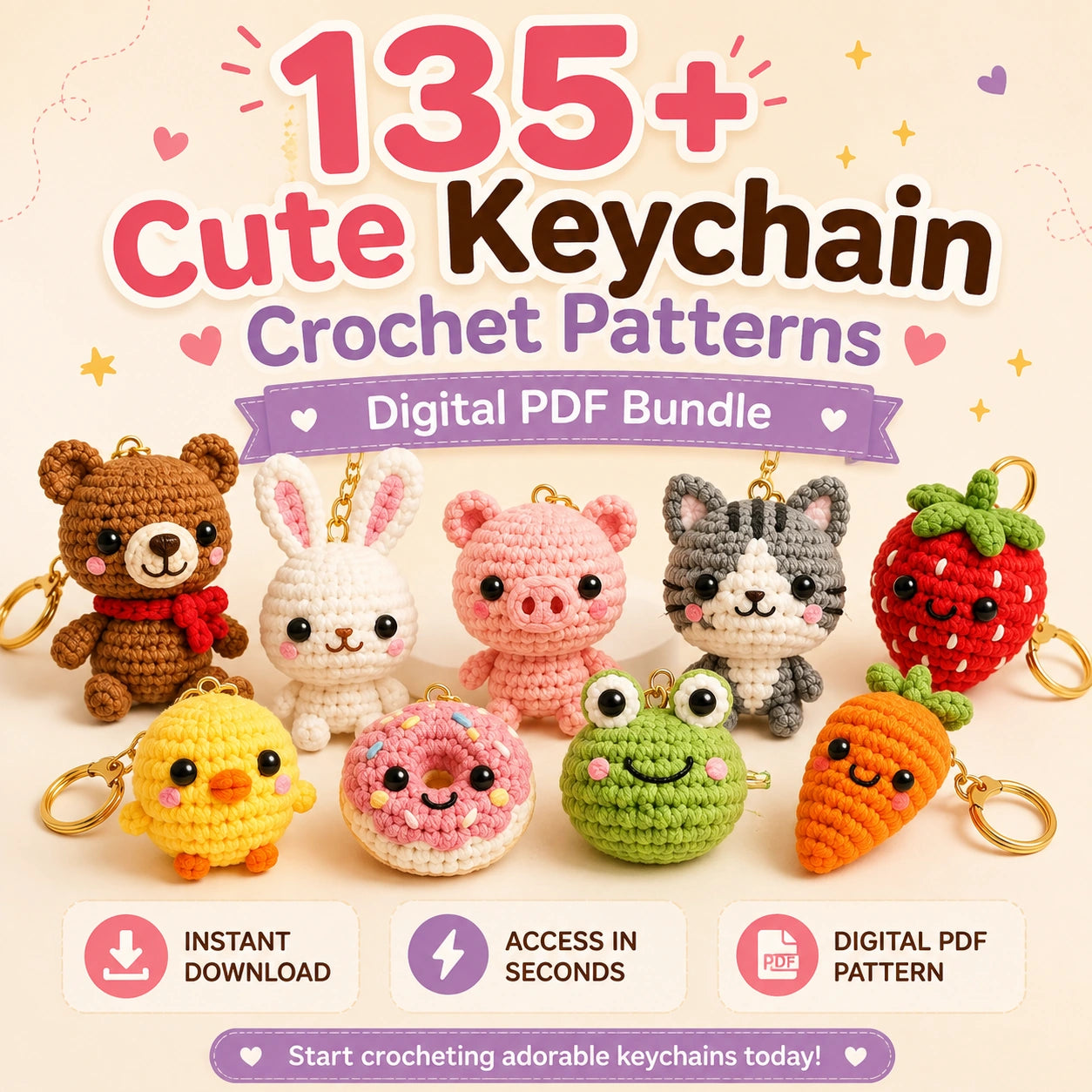 135+ Cute Keychain Crochet Patterns – PDF Bundle
