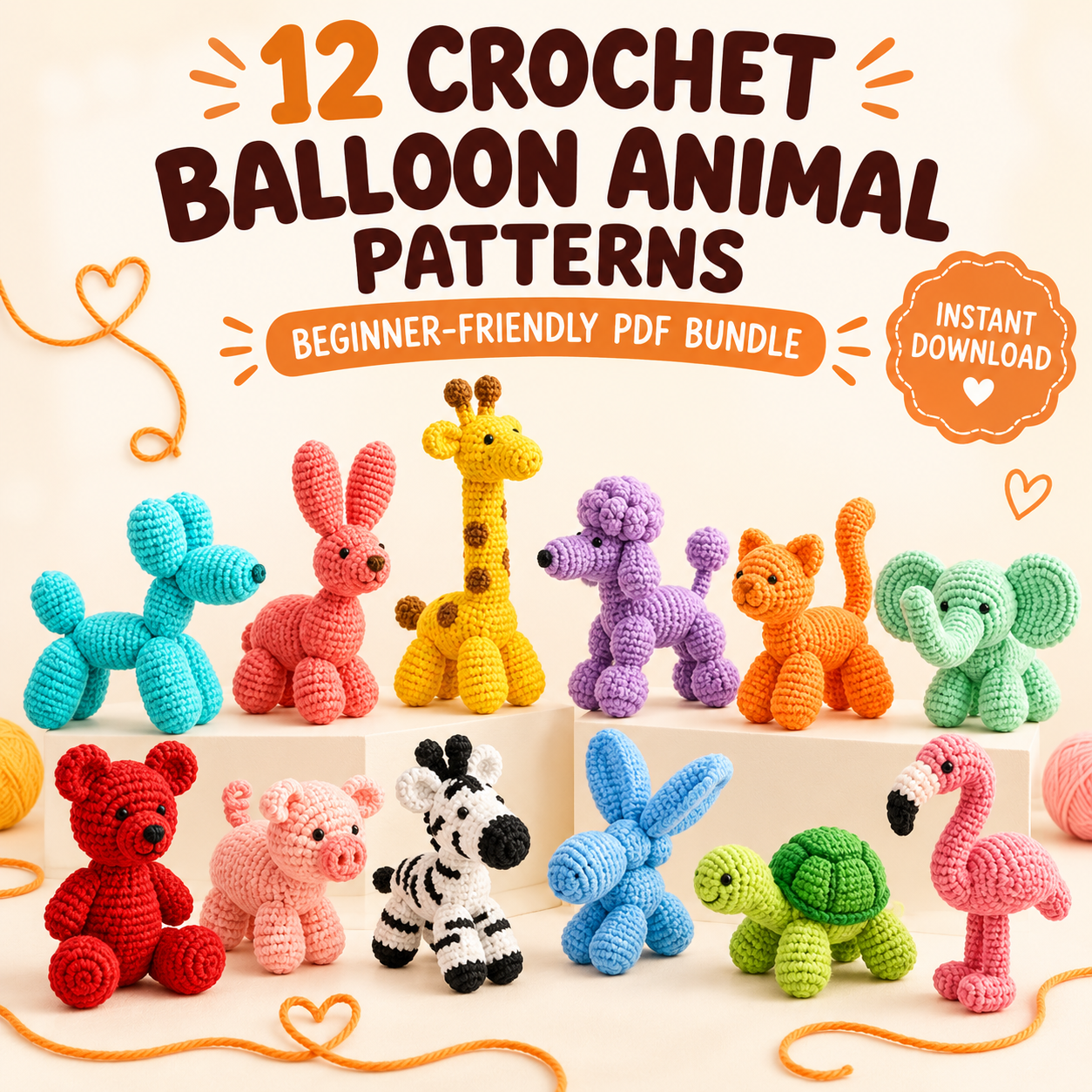 12 Crochet Balloon Animal Patterns – Amigurumi PDF for Beginners