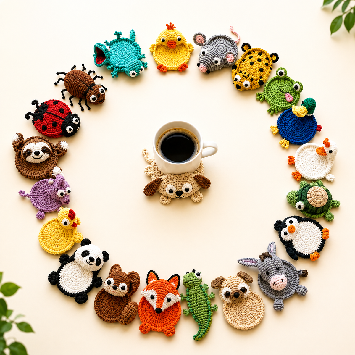21 Pop-Up Animal Coaster Crochet Patterns –PDF N-Bundle