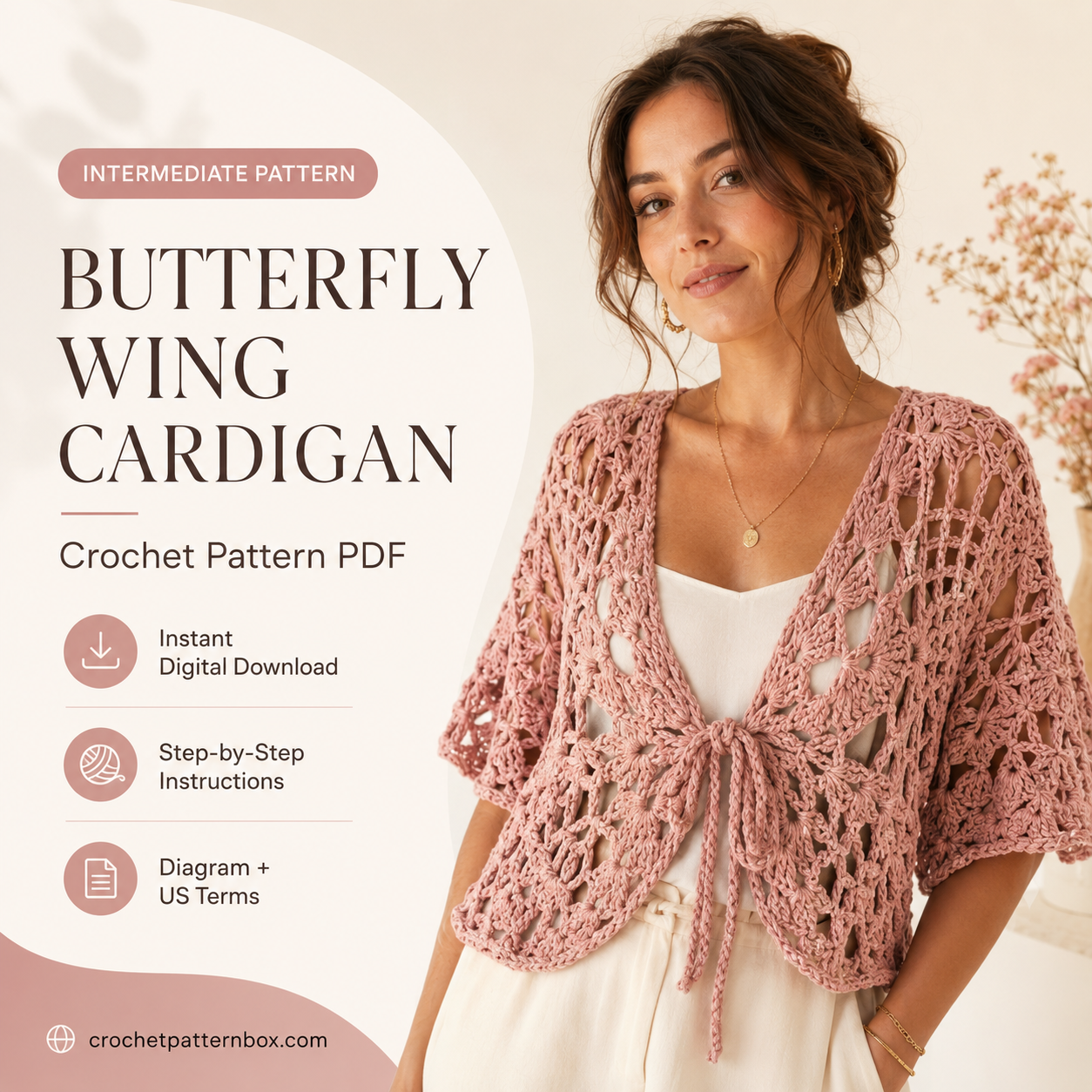 Butterfly Wing Cardigan Crochet Pattern – Lace Design (PDF Download, US Terms)