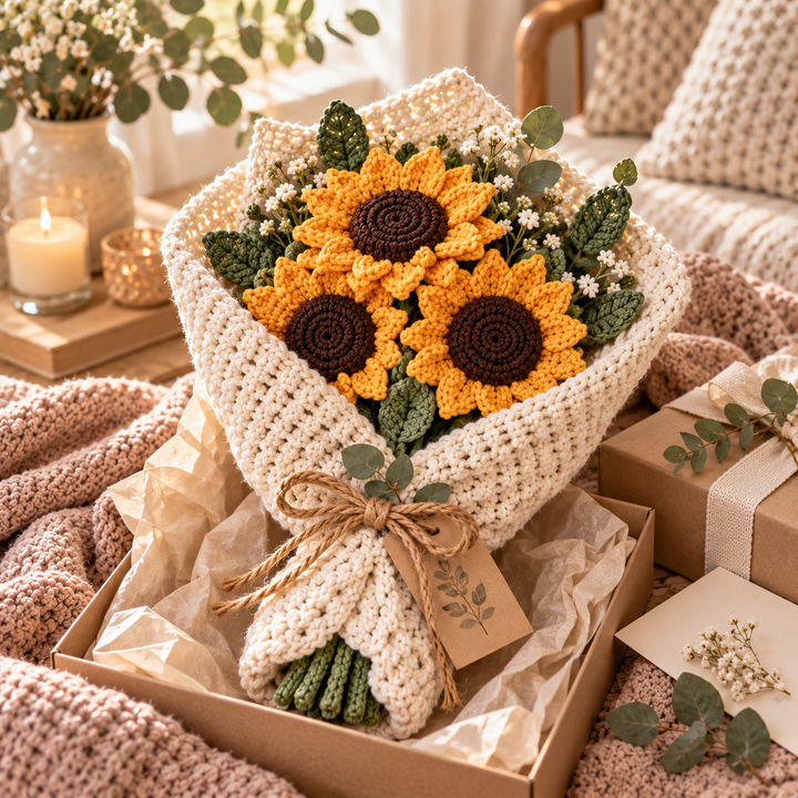 Finished crochet bouquet blanket