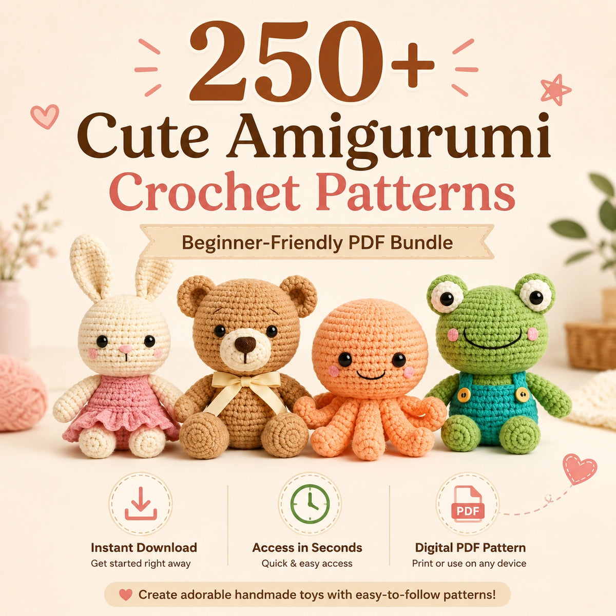 250+ Cute Amigurumi Crochet Patterns – PDF Bundle